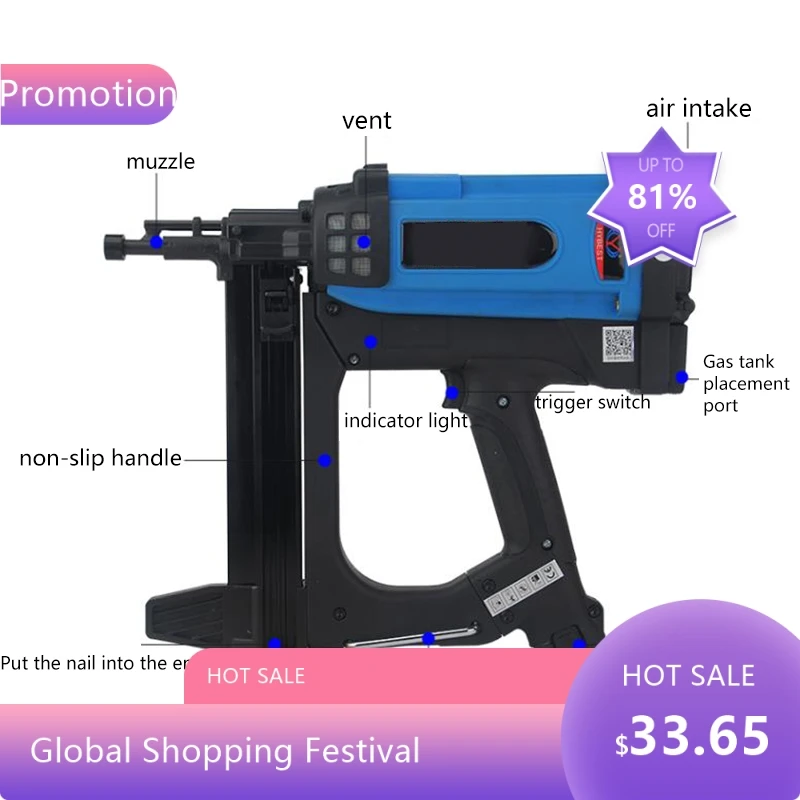 8844NEW Пневматические инструменты Пневматический пистолет для гвоздей Литиевая батарея Газовый пистолет для гвоздей Стальной воздушный степлер для рамы и багажника 8844NEW Пневматические инструменты Пневматический пистолет для гвоздей Литиевая батарея Газовый пистолет для гвоздей Стальной воздушный степлер для рамы и багажника
