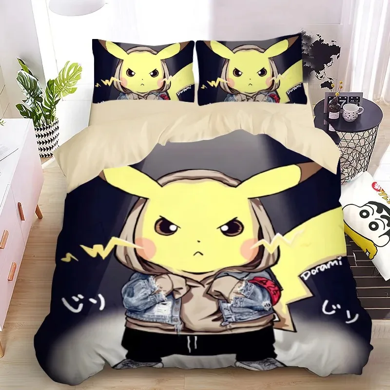 Pokemon Pikachu Bedding Set,Cartoon  Anime Quilt Cover,Bedroom Decor for Kids,Queen King Size Bedding Set,boys Girls gift