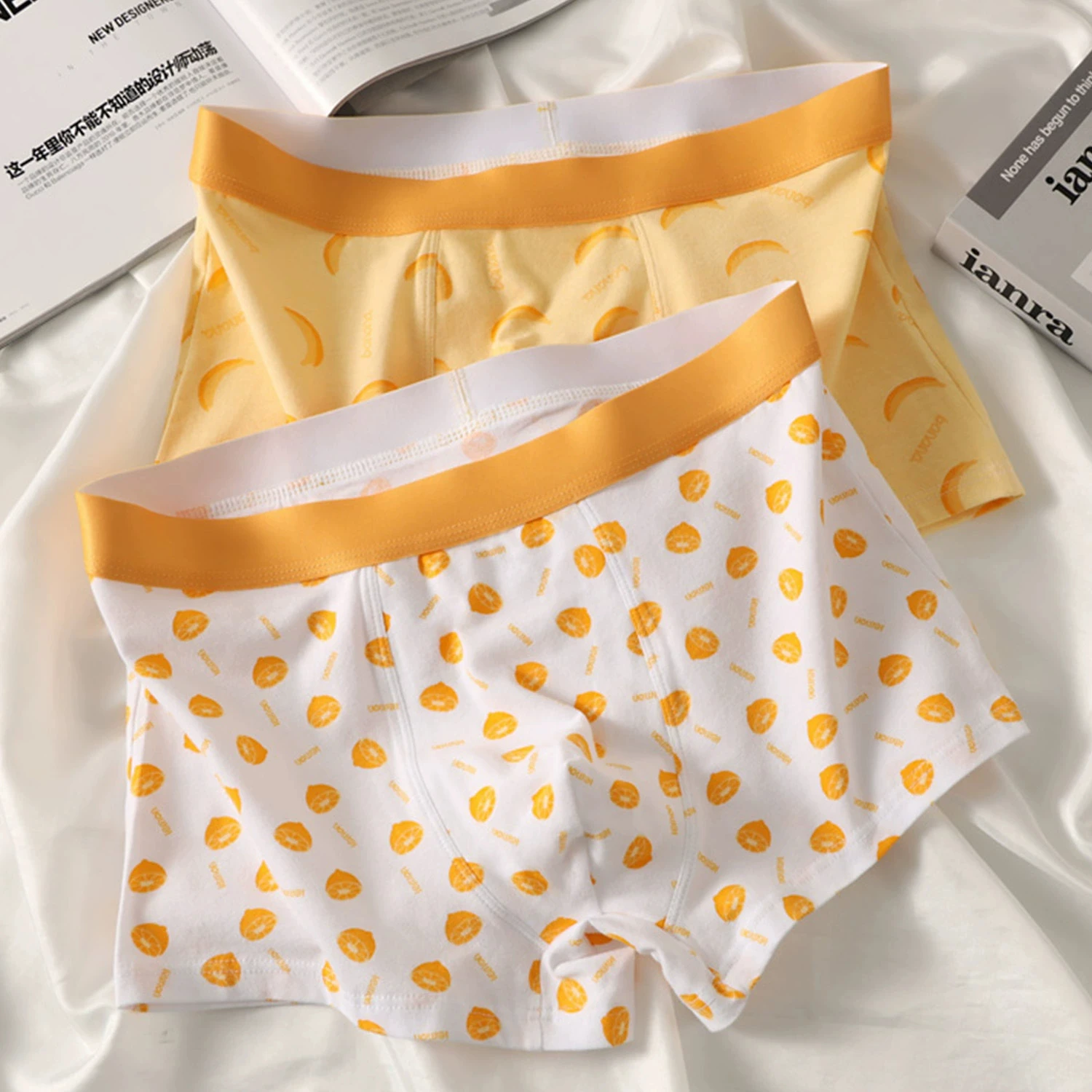 【3pcs】Celana Dalam Pria Warna Pink Buah Celana Boxer Anak Laki-Laki dengan Cetakan Personal Celana Dalam Pinggang Sedang Tipis Katun Tanpa Jahitan