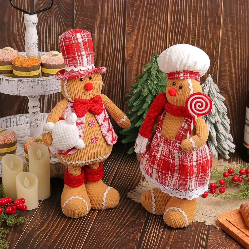 Large Gingerbread Man Retractable Doll Standing Long Leg Christmas Telescopic Doll Ornaments Cartoon Cute