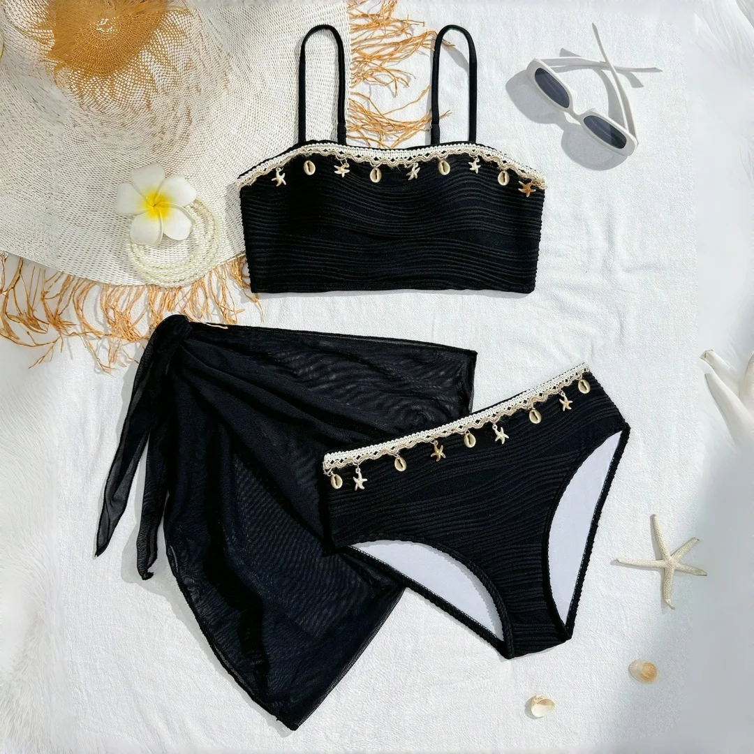 

Комплект из трех предметов: купальник-бикини для девочек, идеально подходит для плавания и летнего отдыха на пляже или у бассейна, детская одежда для плавания.