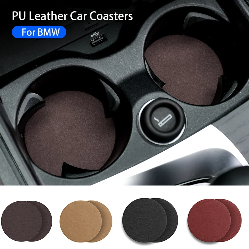 PU Leather Car Coasters For BMW 7cm Cup Holder Insert Mat Water Cup Slot Anti Slip Drink Bottle Holder Pad Interior Accessories