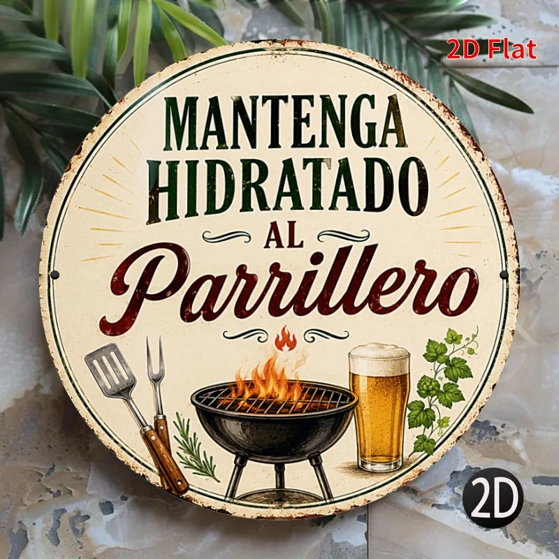 2D Flat, Decorative Sign 2D Flat - [2Dflat], 1pc 7.87X7.87inch- Keep The Griller Hydrated Decorative Signs, Spanish BBQ Grill Be