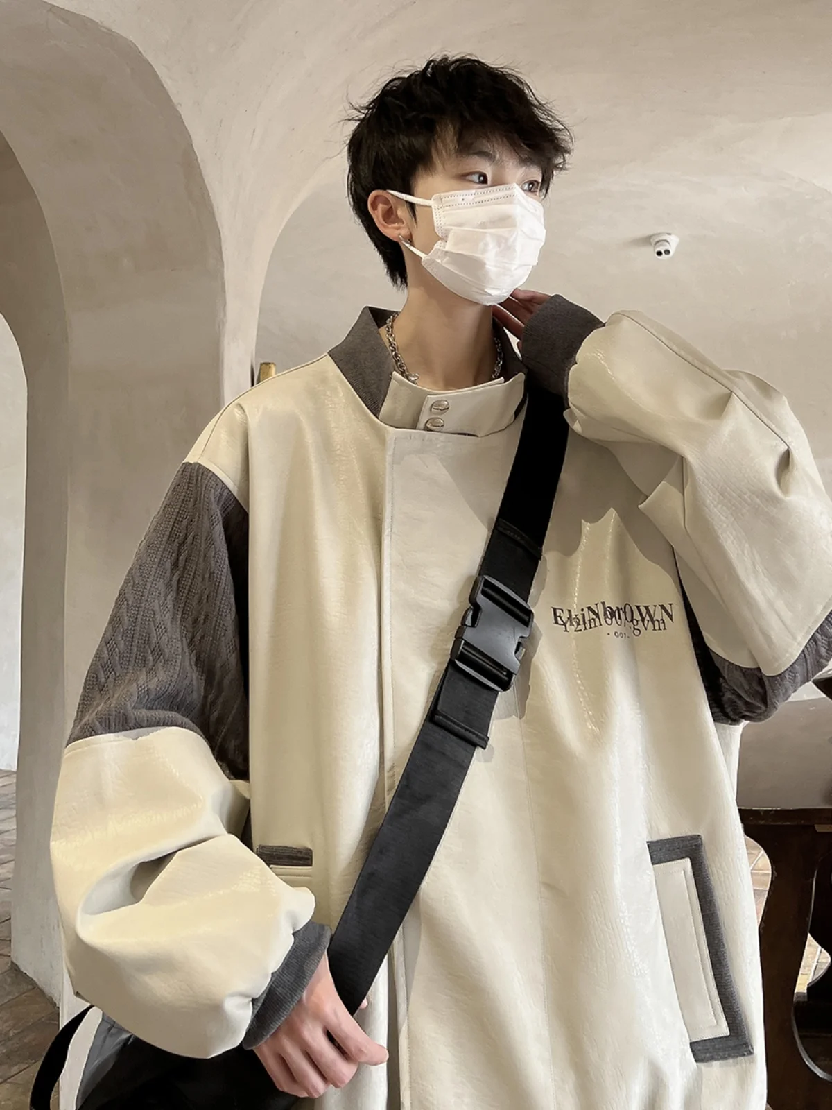 

Мужская демисезонная куртка свободного кроя из искусственной кожи в американском уличном стиле, ветрозащитная, на молнии, повседневная