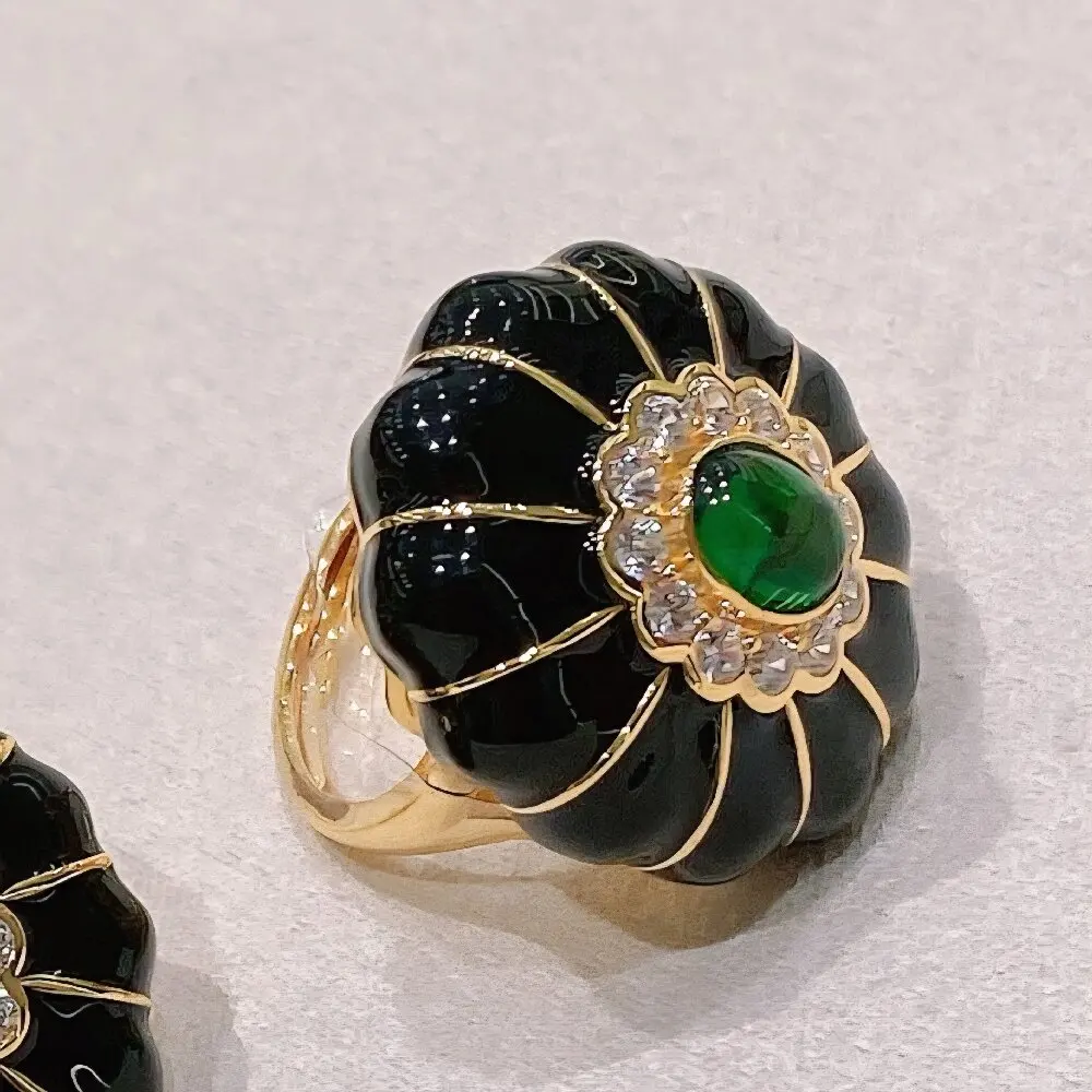 

Круглое простое женское кольцо с регулируемым отверстием из черной смолы из стерлингового серебра 925 пробы с инкрустацией цирконом