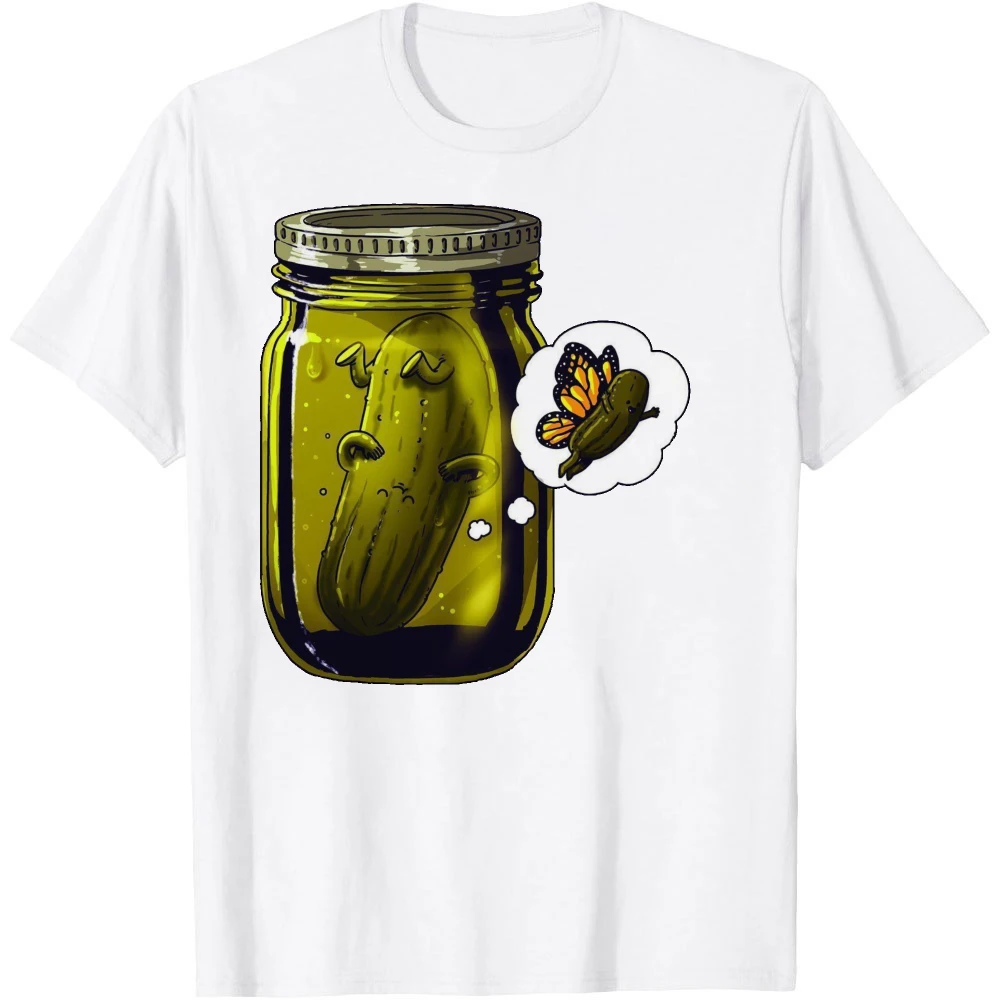 Jar Pickle Dreaming Butterfly Cucumber Cartoon Graphic Men Summer T Shirt Whimsical Surreal Funny Short Sleeve Top