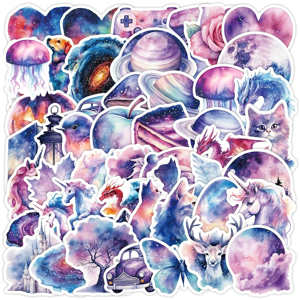 10/30/50pcs 판타지 퍼플 별이 빛나는 하늘 은하 스티커 미적 만화 데칼 DIY 노트북 수하물 전화 낙서 스티커 포장