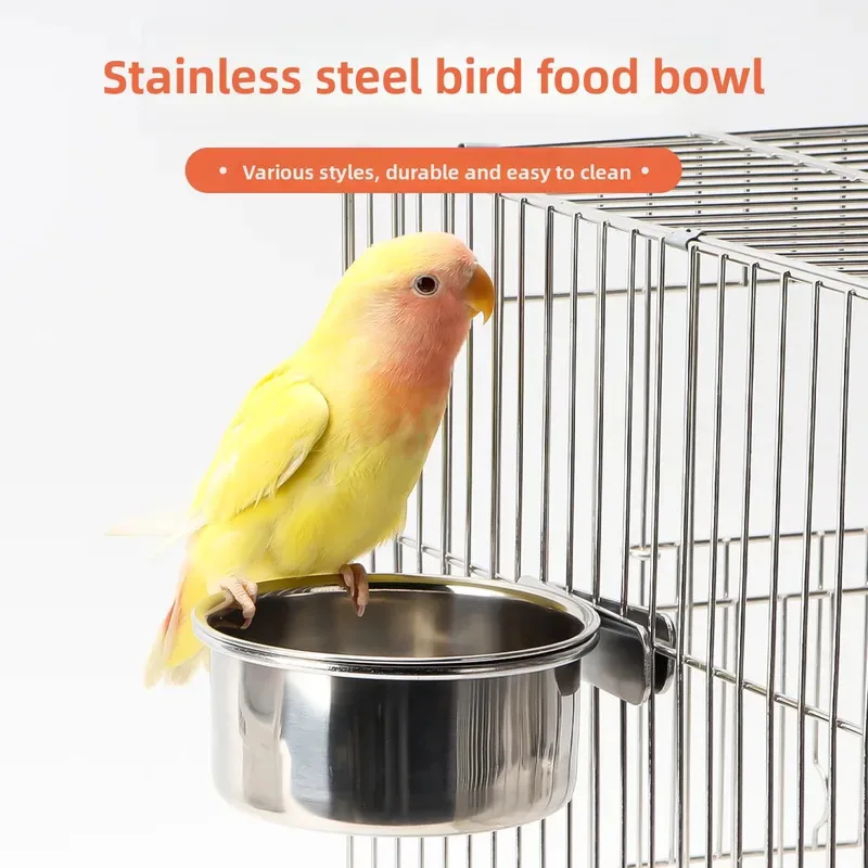 Stainless Steel Bird Feeder Bowl, Hanging Cage Food Water Cup for Parrot Cockatiel, Chew-Proof Rust-Resistant Pet Feeding Dish