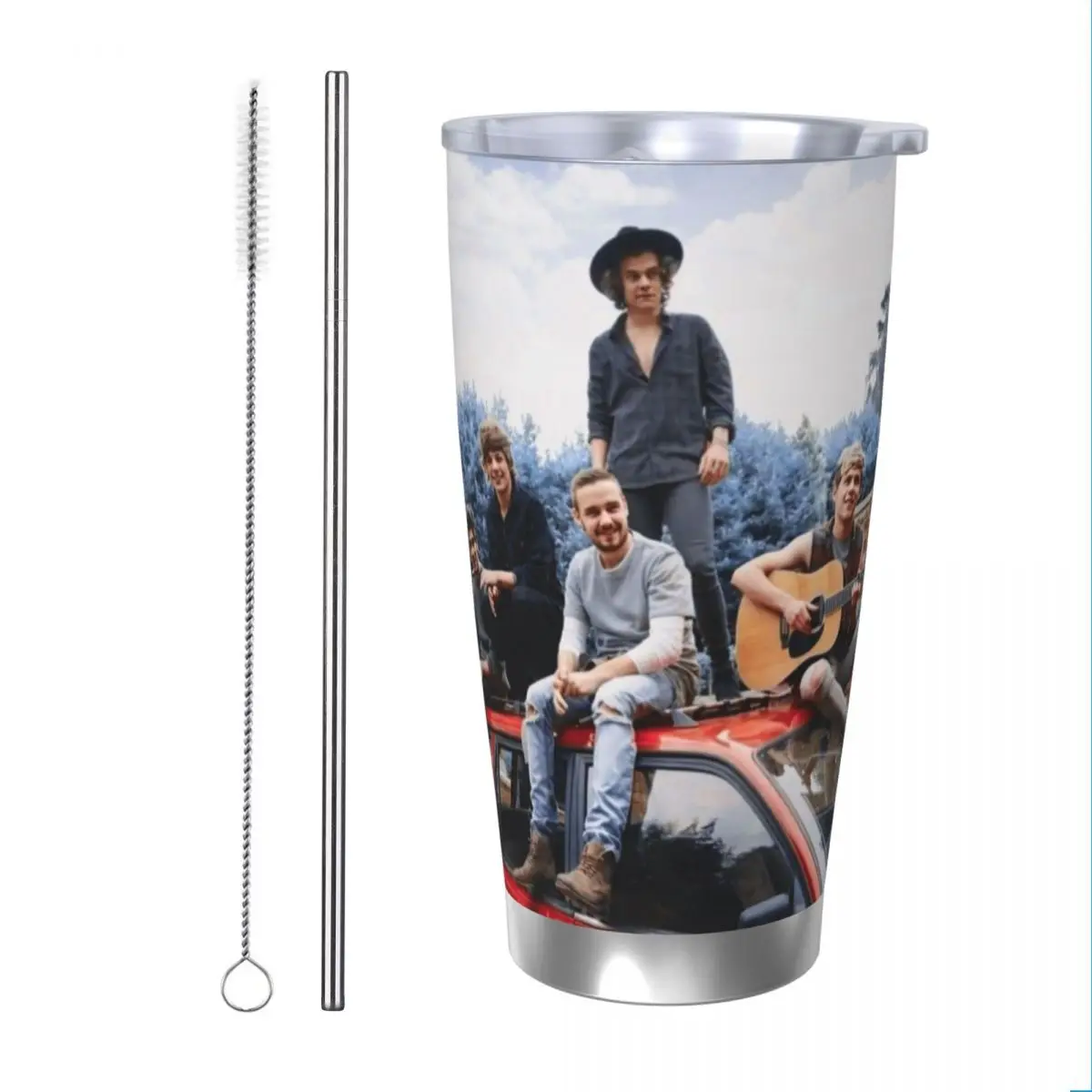 One-Directions 20oz Stainless Steel Car Mug Straw Thermal Iced Travel Cup Vacuum Insulated Coffee Hot Cup