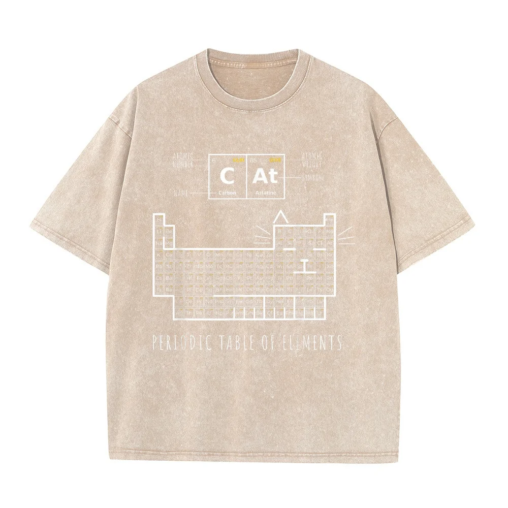 The Chemistry Cat Periodic Table of Elements T-Shirt Emo Clothes 기능성 Japanese Style Printed Autumn Summer Print Cotton Kitten