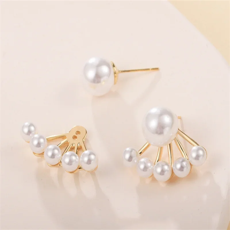 Elegant Fashion  pearl  fan-shapedstud Earrings  for Women Girl Gift Jewelry Wholesale image 2