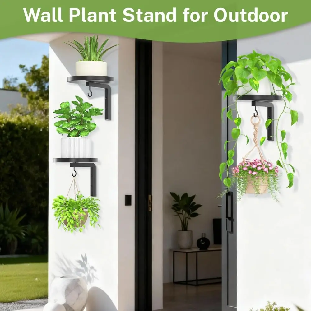 Portable Metal Plant Hangers Wall Mounted with Hooks Wall Plant Stand Multifunctional Space Saving Plant Holders Indoor Outdoor