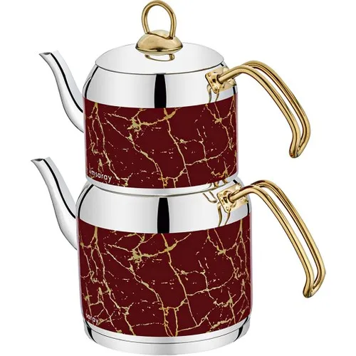 Evimsaray 7123 Arte Family Size Decorated Teapot Burgundy