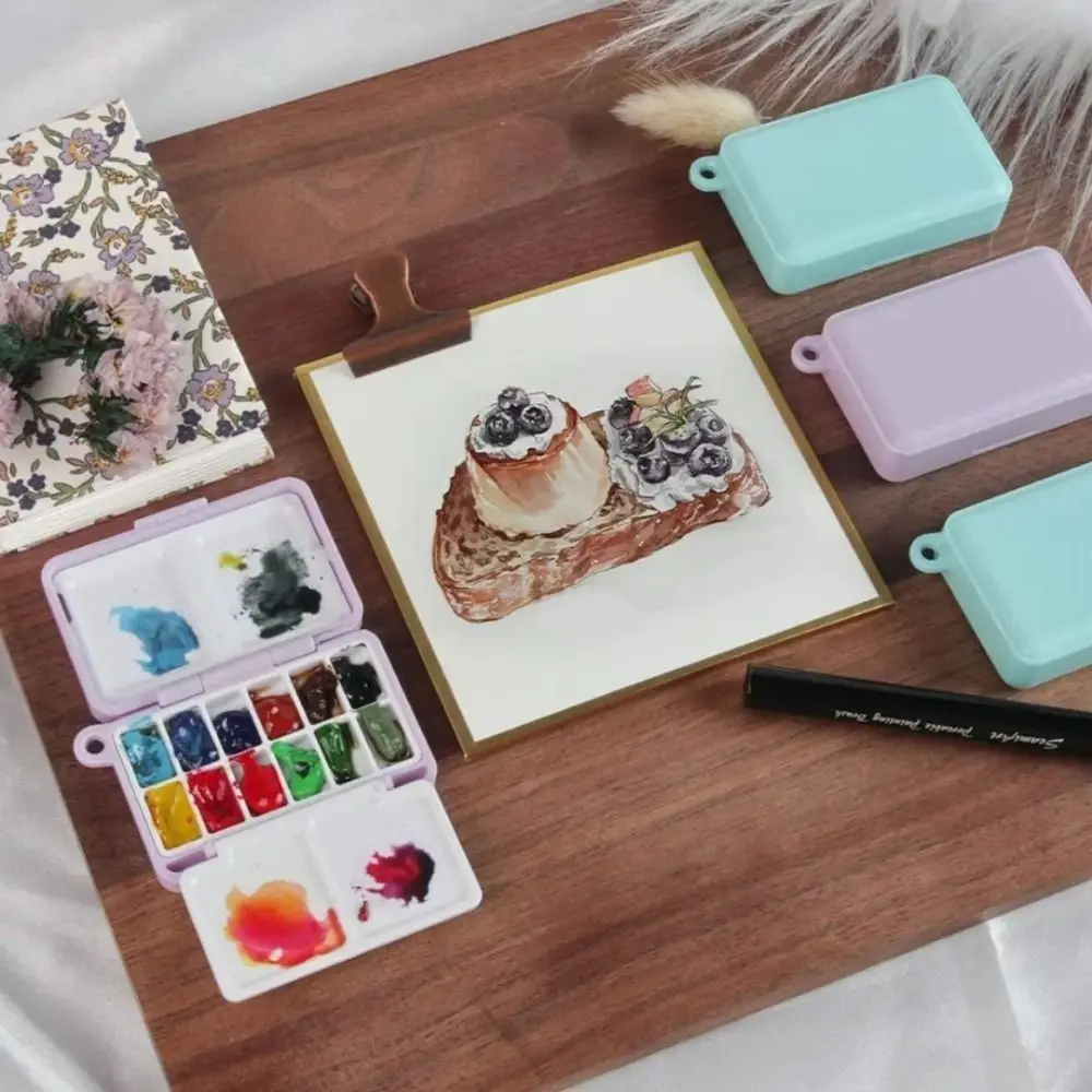 新しいミニポータブル旅行プラスチック絵画ボックス紫青パレット水彩ペイントサブパッケージ 12/24 グリッド顔料ボックス
