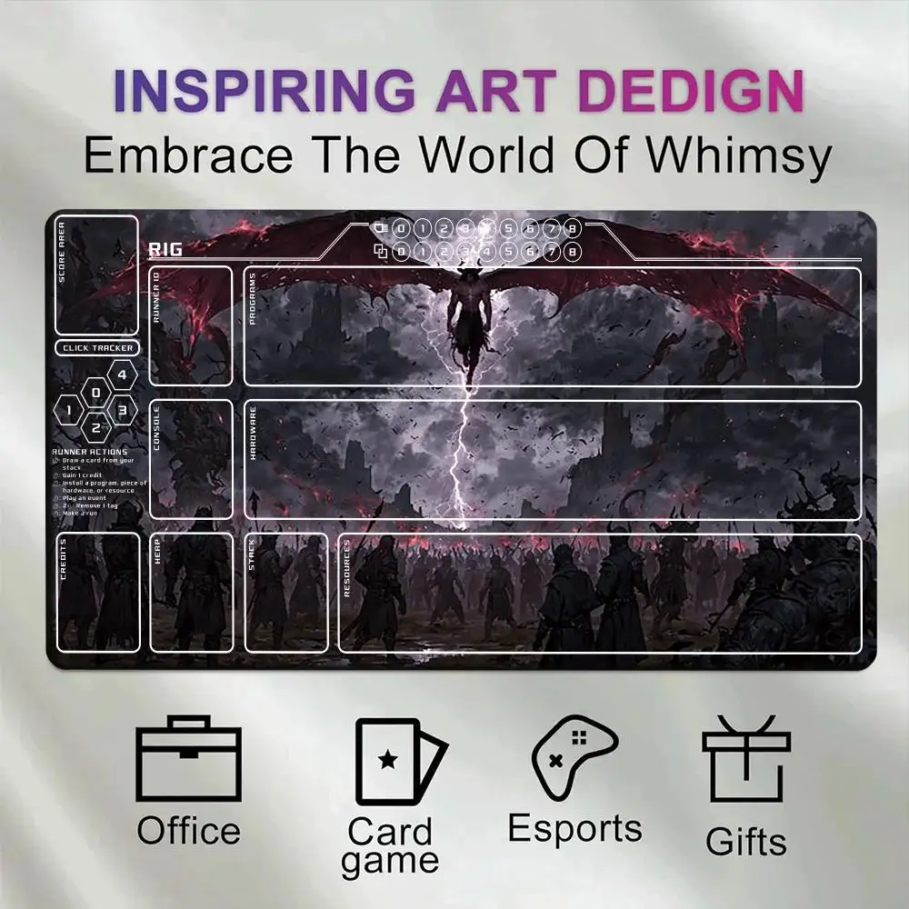 Demon Legion Battlefield Art TCG Playmat With Divided Zones, Stitched Edges Waterproof Rubber Trading Card Game Table Mat