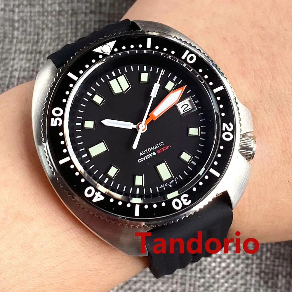 Tandorio 44mm Japan NH35/PT5000 Movement Automatic Date Luminous Men Watch 200M Water Resistance Sapphire Glass Rubber Strap