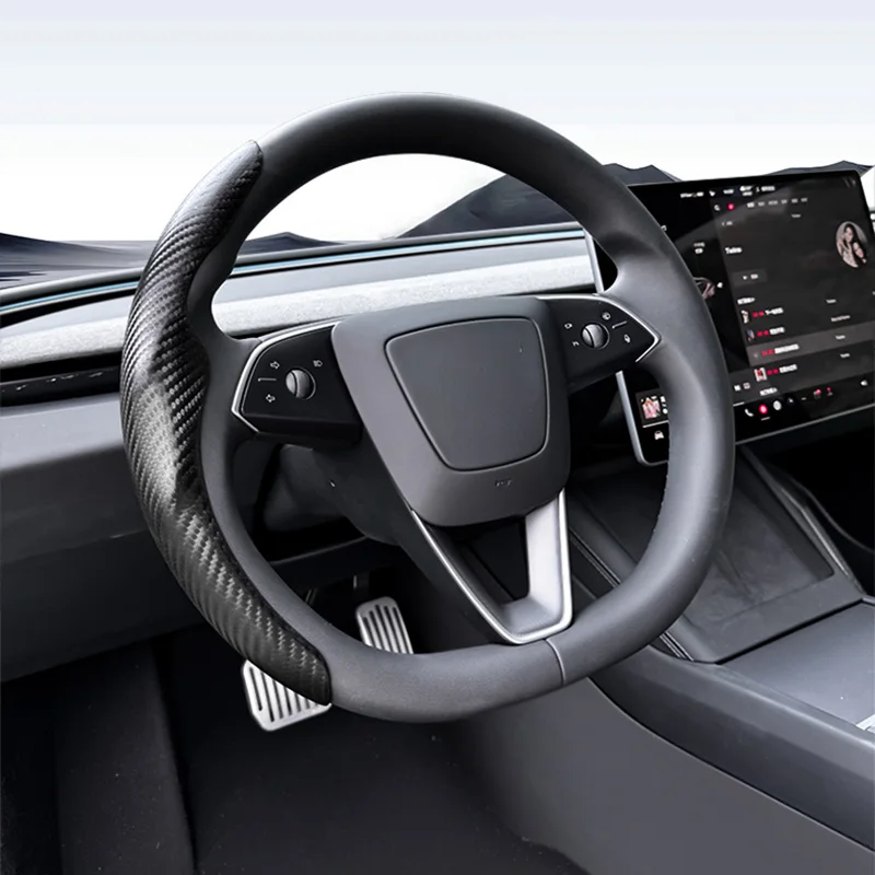 Для Tesla Model 3/Y Highland Juniper чехол на руль из углеродного волокна, кожаный анти-меховой спортивный руль, автомобильные аксессуары