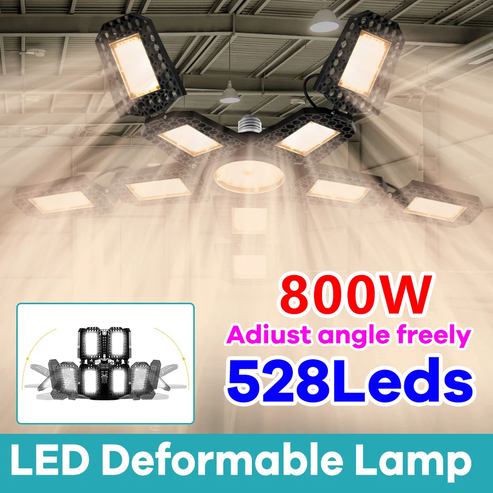 

Светодиодный светильник для гаража, потолочные светильники, лампы, деформируемые лампы High Bay, складная регулируемая панель с лопастями вентилятора, навесная лампа, дневной свет AC100-277V