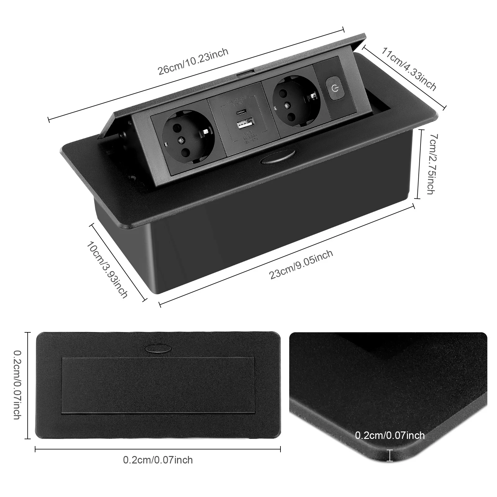 Imagen 7: Regleta empotrable retráctil con USB, torre multienchufe de escritorio negra, enchufe múltiple empotrado para cocina