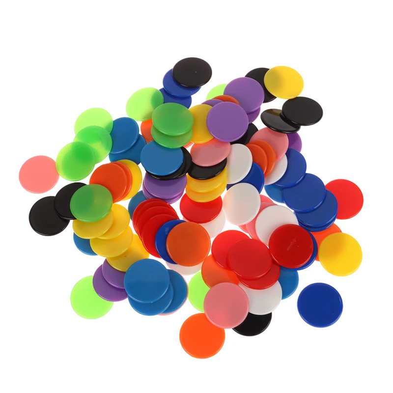 100 Stuks 25MM Montessori Leren Onderwijs Wiskunde Speelgoed Plastic Poker Chips Bingo Chip Markers Token Family Club Party Tellen speelgoed