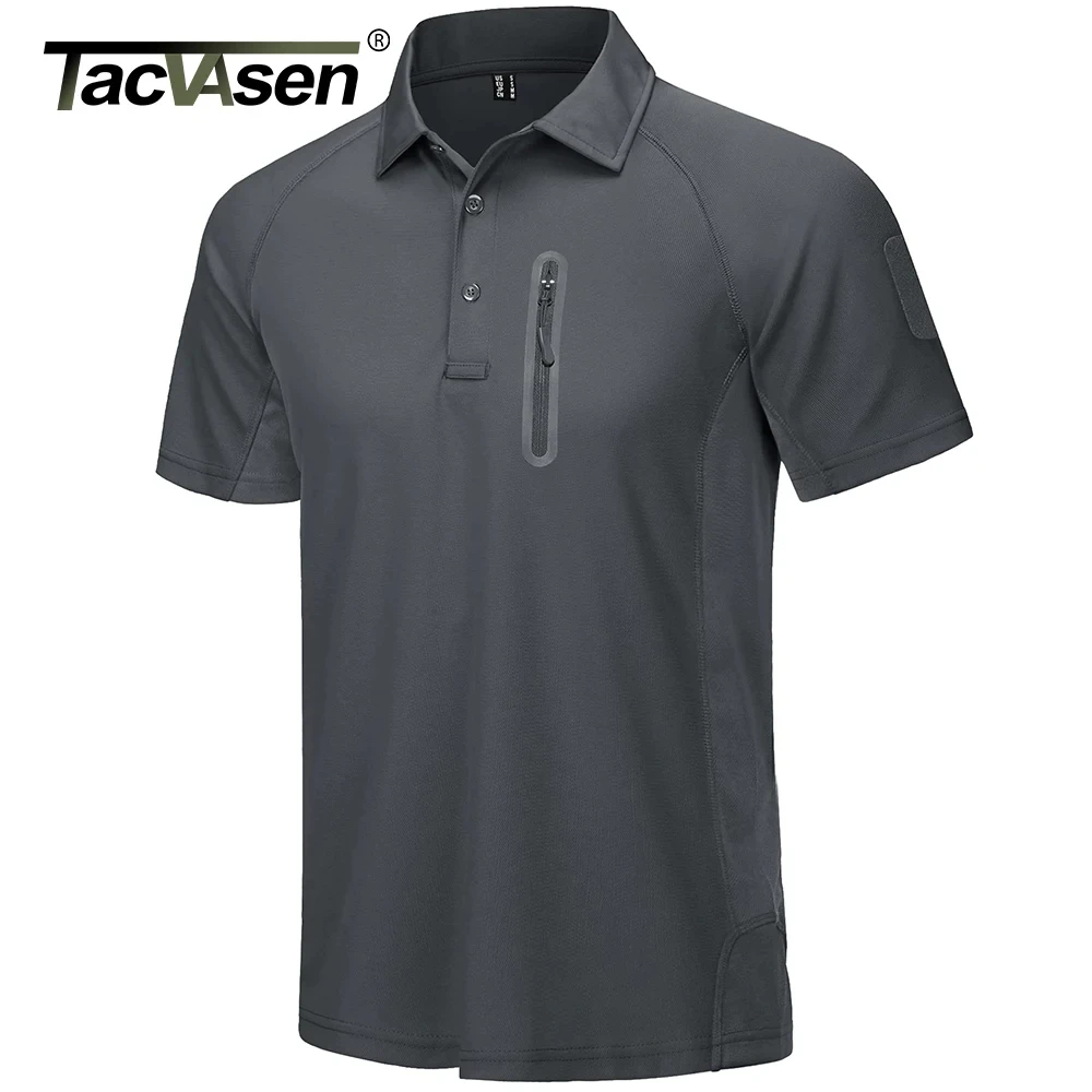 TACVASEN Summer Quick Dry T-shirt with Zipper Pockets Men's Short Sleeve Golf Polos T-shirts Outdoor Fishing Hiking Top Tees