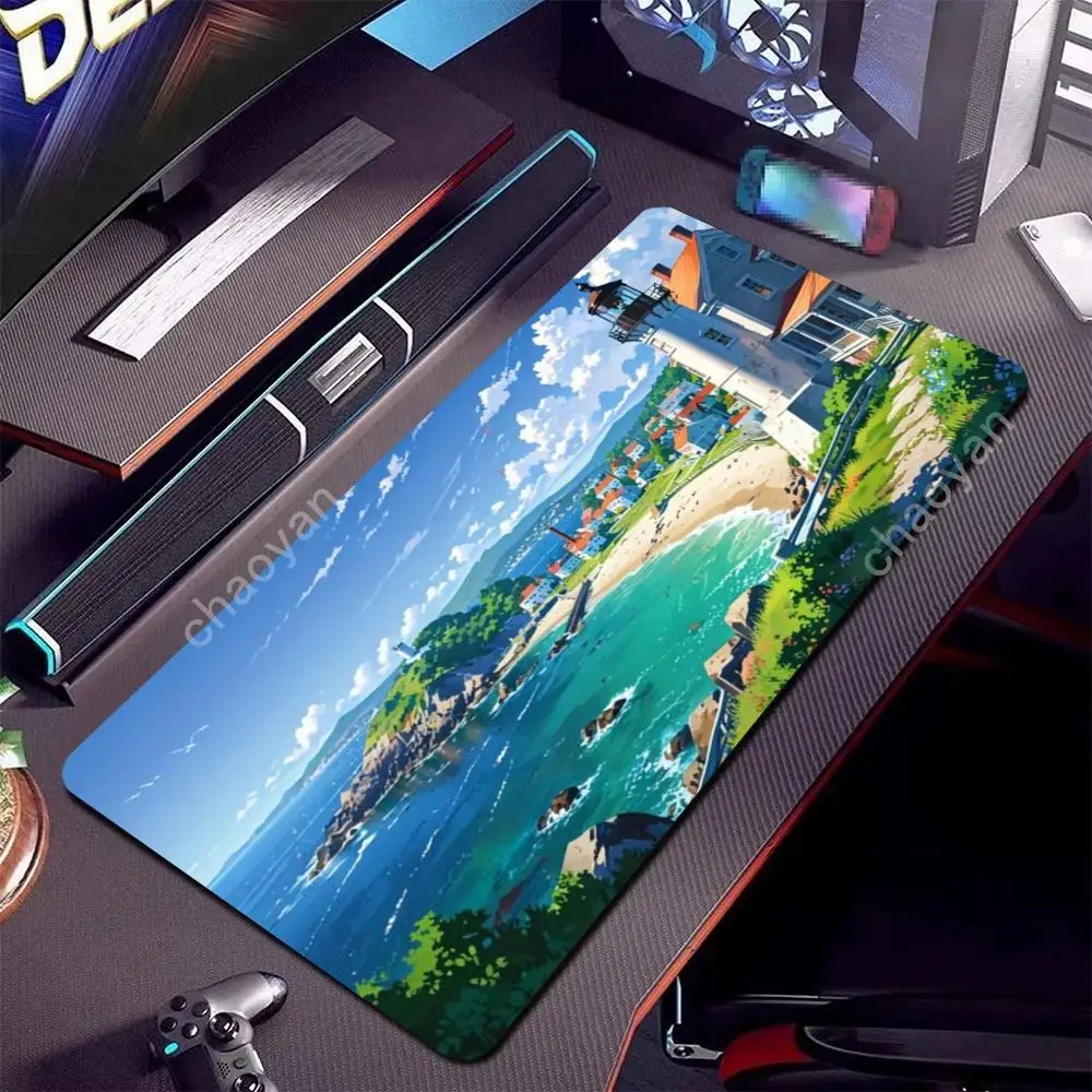 Коврик для мыши Green Forest Sunset, игровой коврик для мыши из натурального каучука, очень большой утолщенный коврик для стола, игровой коврик