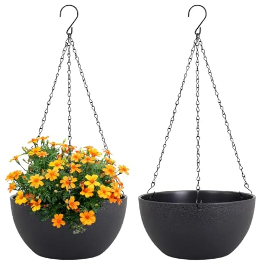 

10 inch Hanging Planters for Indoor Outdoor Plants 2 Pack Hanging Flower Pots with Drainage Holes and Chain for Garden Porch Ro
