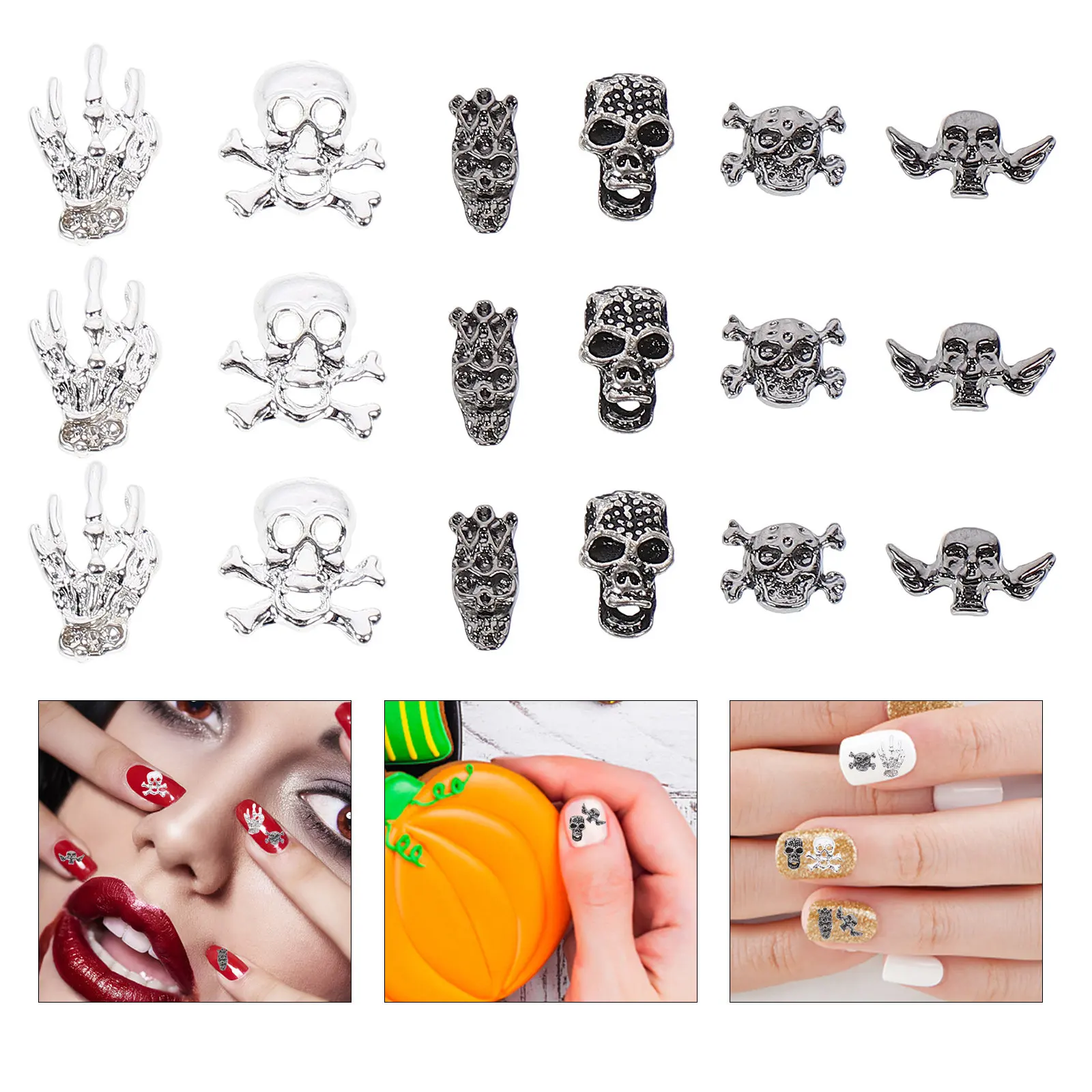 

60 шт. металлических 3D-шармов для маникюра, украшения для ногтей на Хэллоуин, аксессуары для DIY маникюра, декор для ногтей