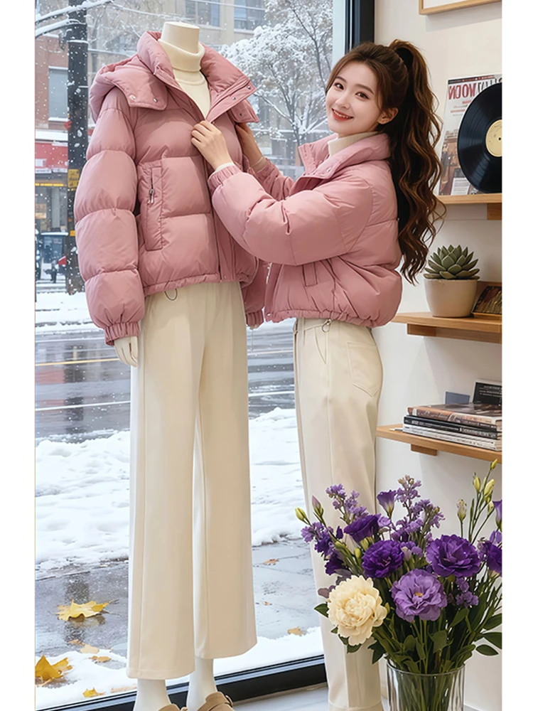 

Women's down Cotton Jaet Thiened Winter Outerwear Bread Sle Loose Fit Beautiful Korean Version Commute Faion