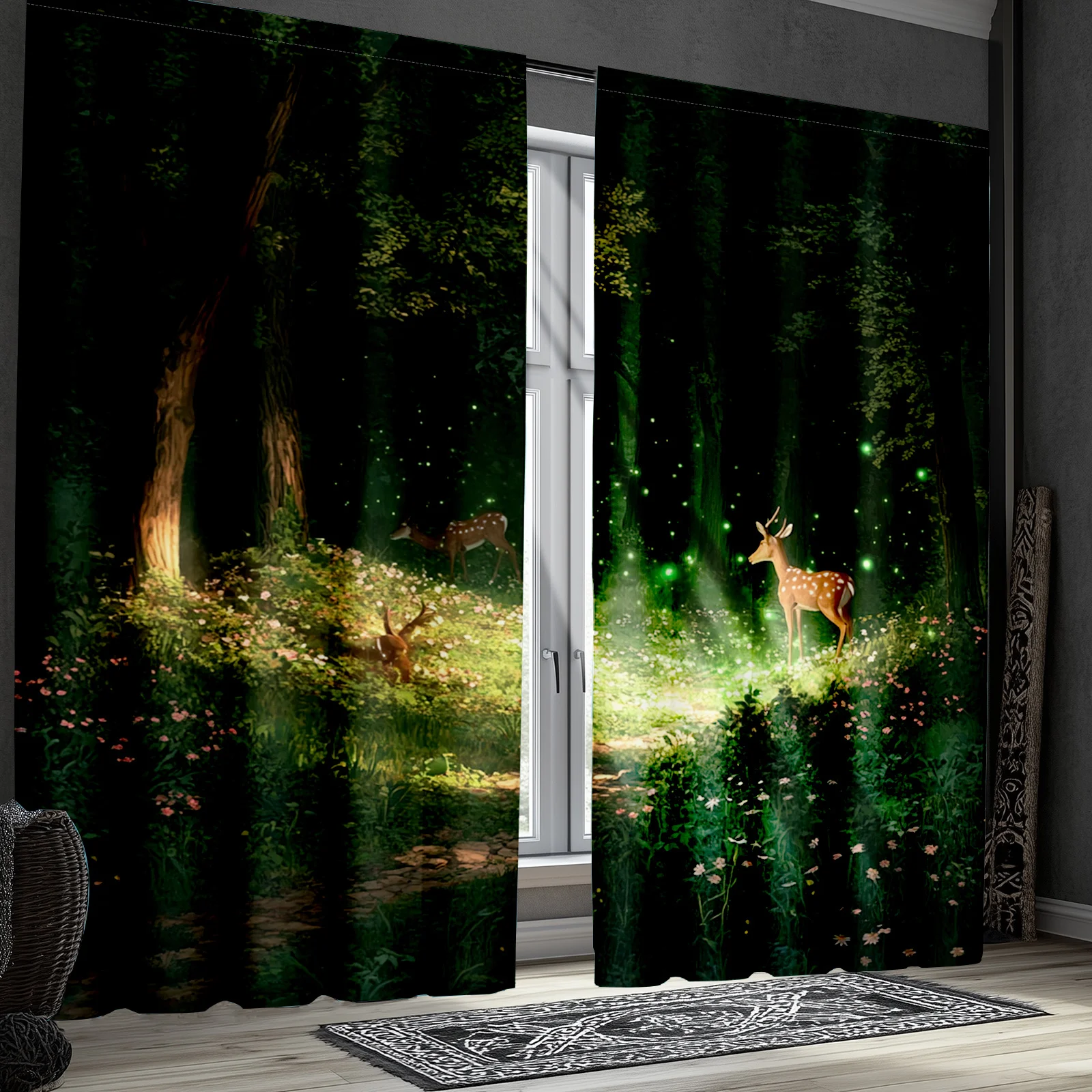 Enchanted Forest Curtain Panels Living Woodland Scene Curtain for Bedroom Living Room Home Decor