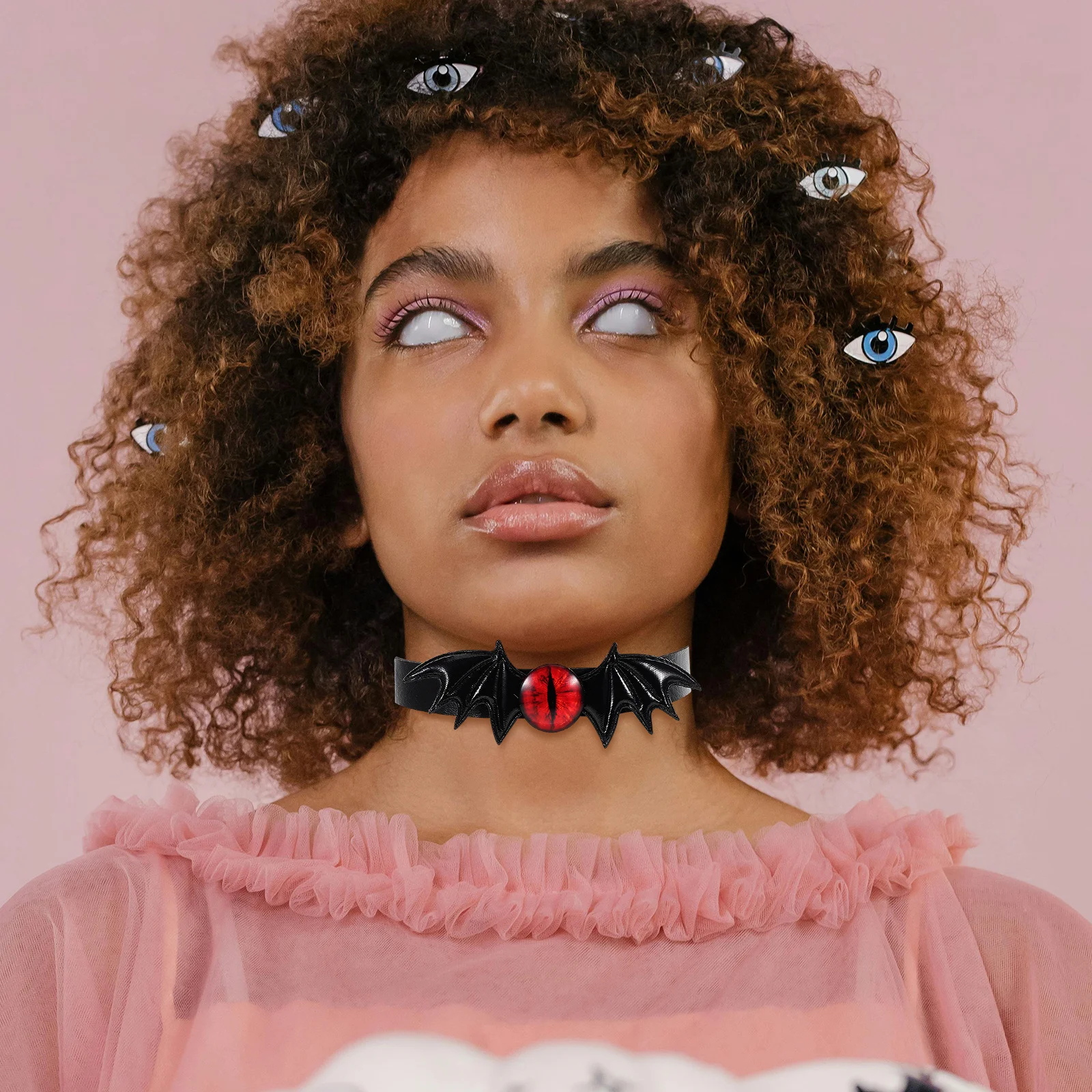 Collier ras du cou en PU pour Halloween, Style Punk, yeux du diable, aile de chauve-souris, pour fête, Cosplay, accessoires de mascarade