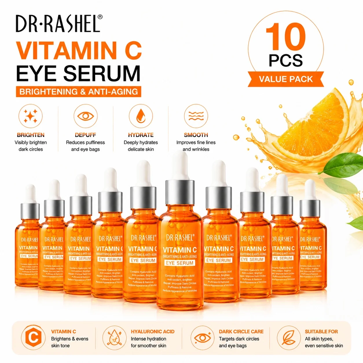 DR·RASHEL VITAMIN C AUGENSERUM Erfrischend, Feuchtigkeitsspendend, Anti-Aging 30ML 10 STÜCK – Detail 1