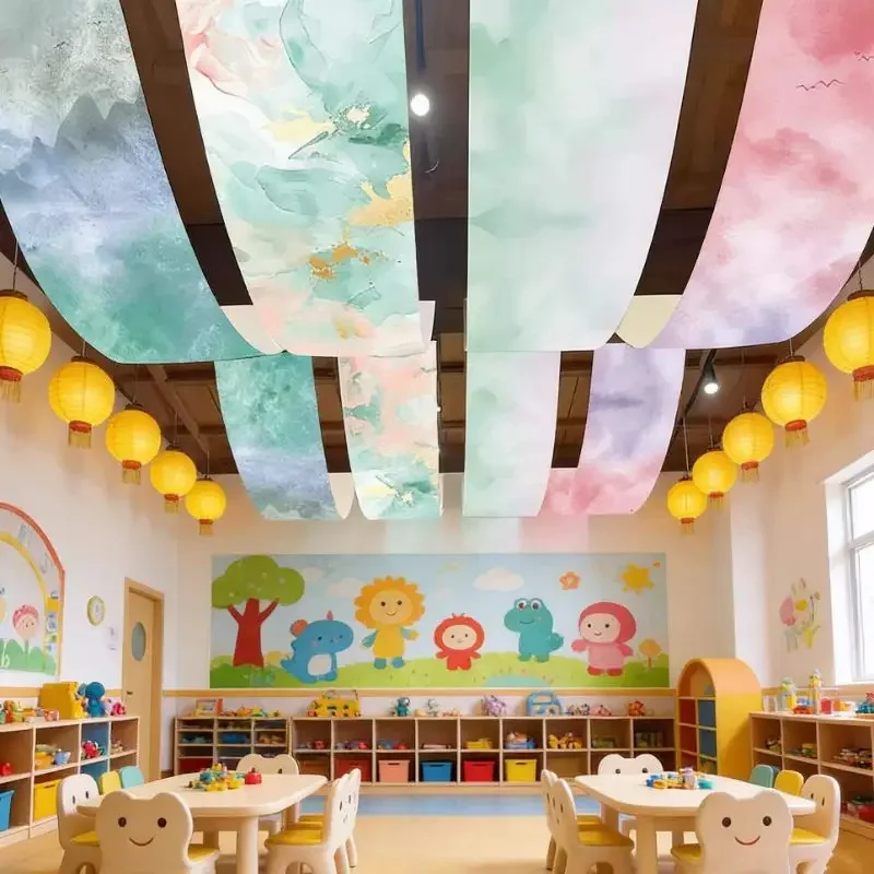 VIKAMA Ceiling Decoration Canopy Hanging Fabric Rainbow Gradient Wave Restaurant Bar Cafe Home Decor