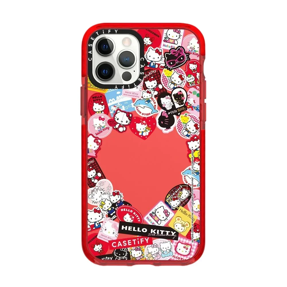 Sanrio Cute Cartoon Hello Kitty Love Stickers Phone Case All-Inclusive Soft Protection Case for iPhone 15 ProMax 11 12 13 14 XR