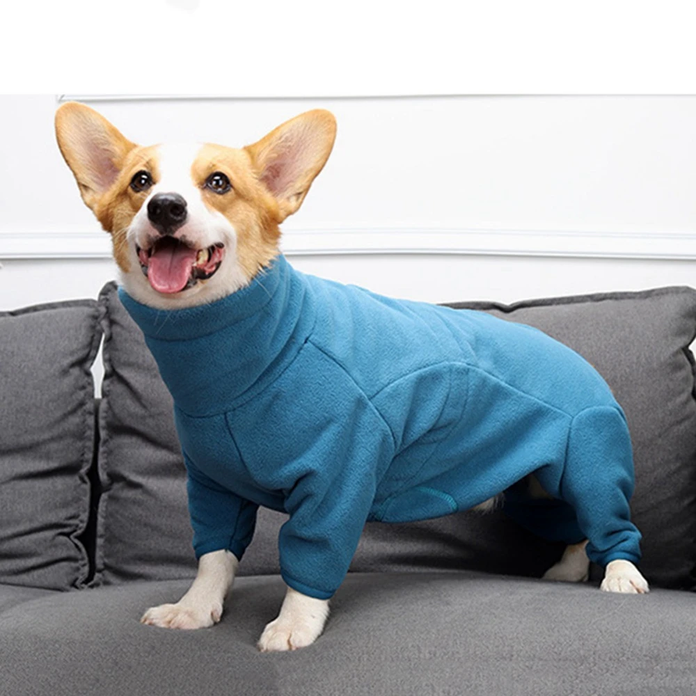 Dog Winter Coat Soft Fleece Pullover Pajamas Solid Color Windproof Warm Cold Weather Jacket Vest Onesie Jumpsuit Apparel Outfit