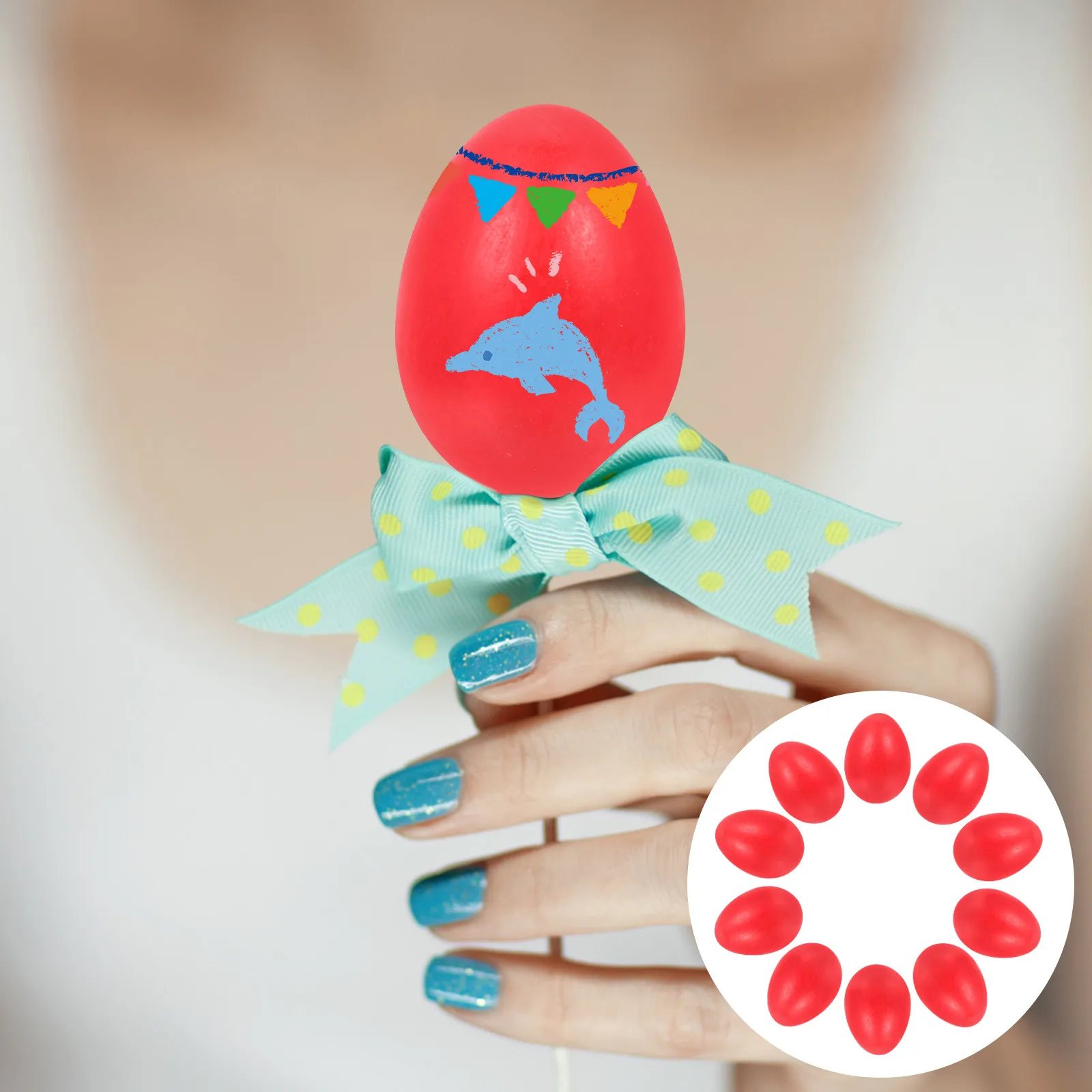 10 Piezas de Huevos de Pascua de Imitación de Madera para Decoración de Mesa, Suministros para Fiestas de Pascua, Huevos de Pascua con Tinte Rojo, Huevos de Imitación Teñidos