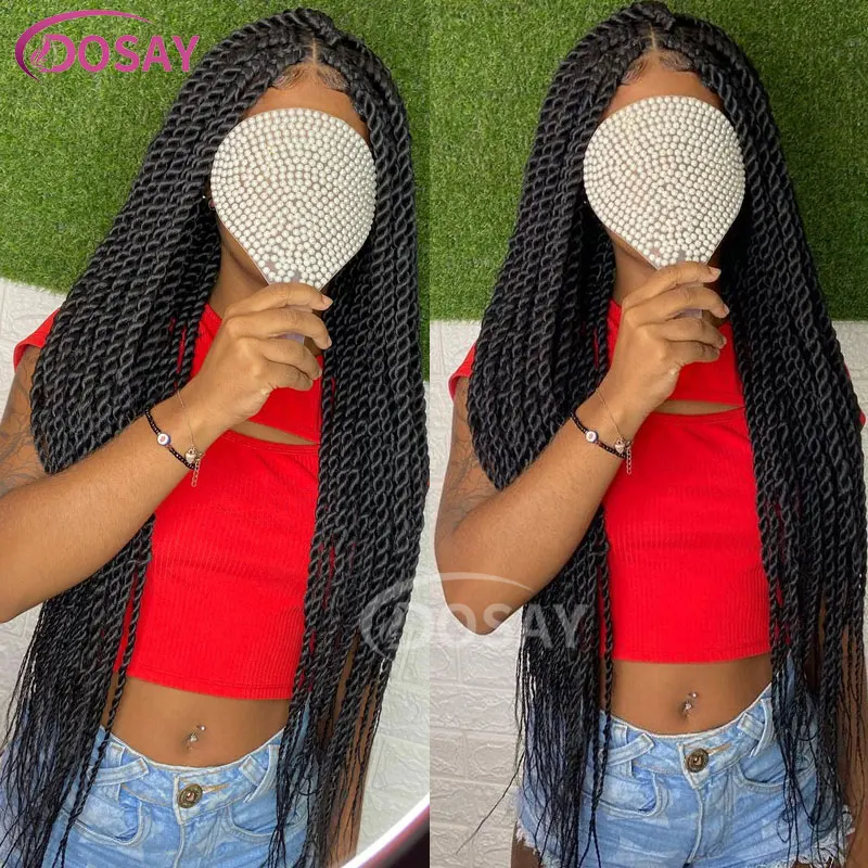 Full Lace Braided Wig Synthetic Twist Braid Wigs Lace Frontal Wig Senegalese Box Braided Wig For Black Women Knotless Braid Wigs