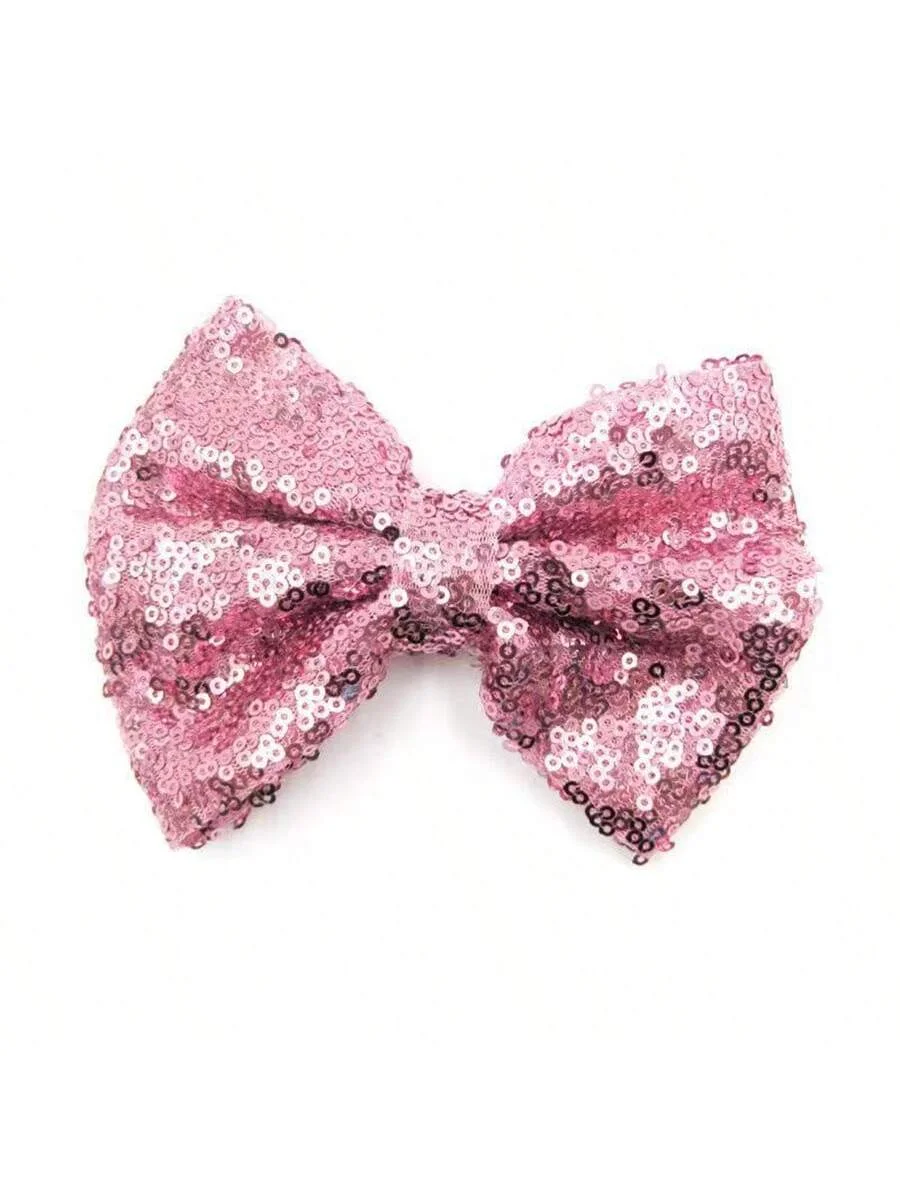 2Pcs Bow Hair Clips Cute Small Sequin Bow Hair Pins for Kids Toddler Baby Girls 4 Inch Fashion Black Fine Thin Bowknot Tie Hair