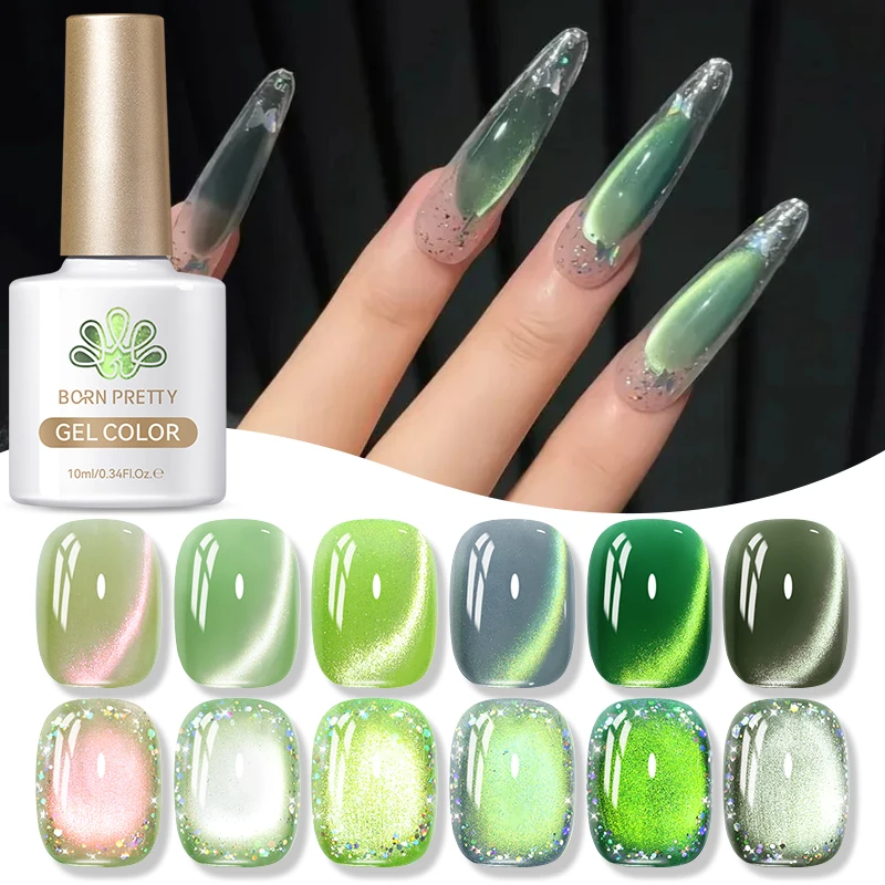 BORN PRETTY 10ml Green Endless Summer Cat Magnetic Gel Nail Polish  Glass Bead Shadowstar Bamboo Soak Off UV Nail Art Varnish