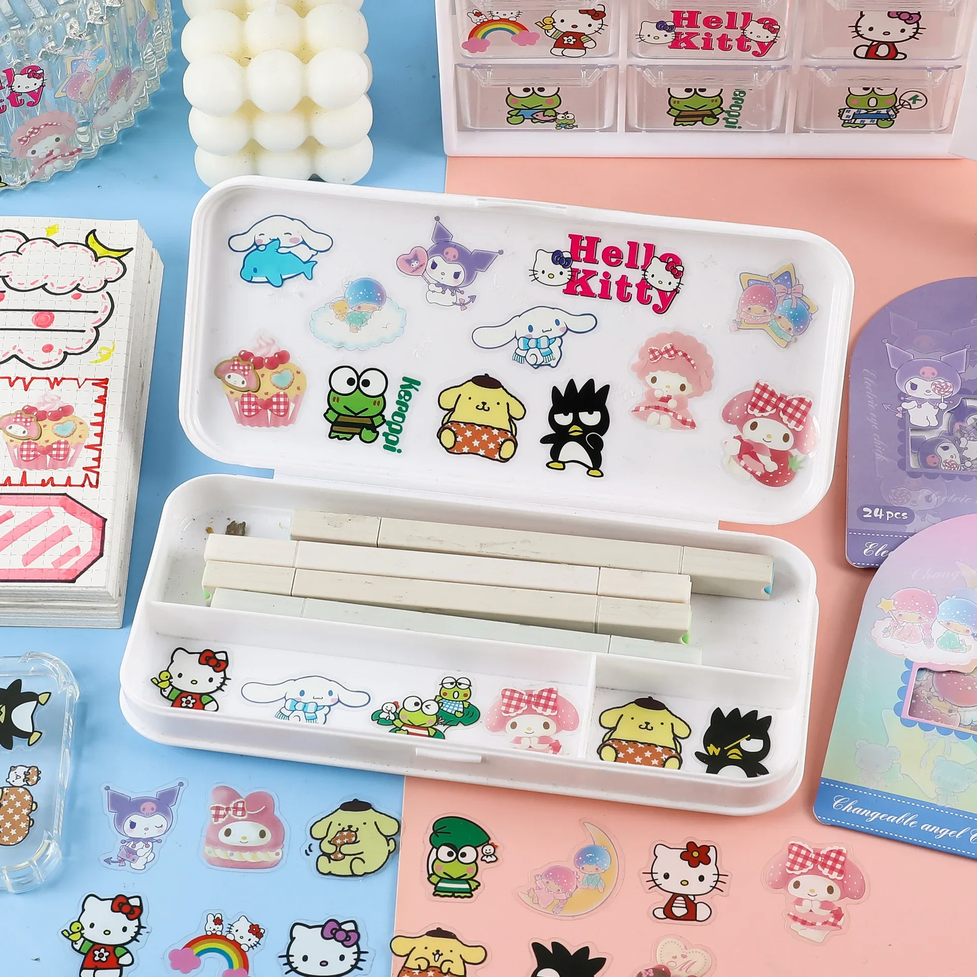 Cartoon Anime Cinnamoroll Melody Kitty Pochacco BADTZ-MARU Mikyo Pompompurin Little Twin Star Sanrio Series Handbook Sticker