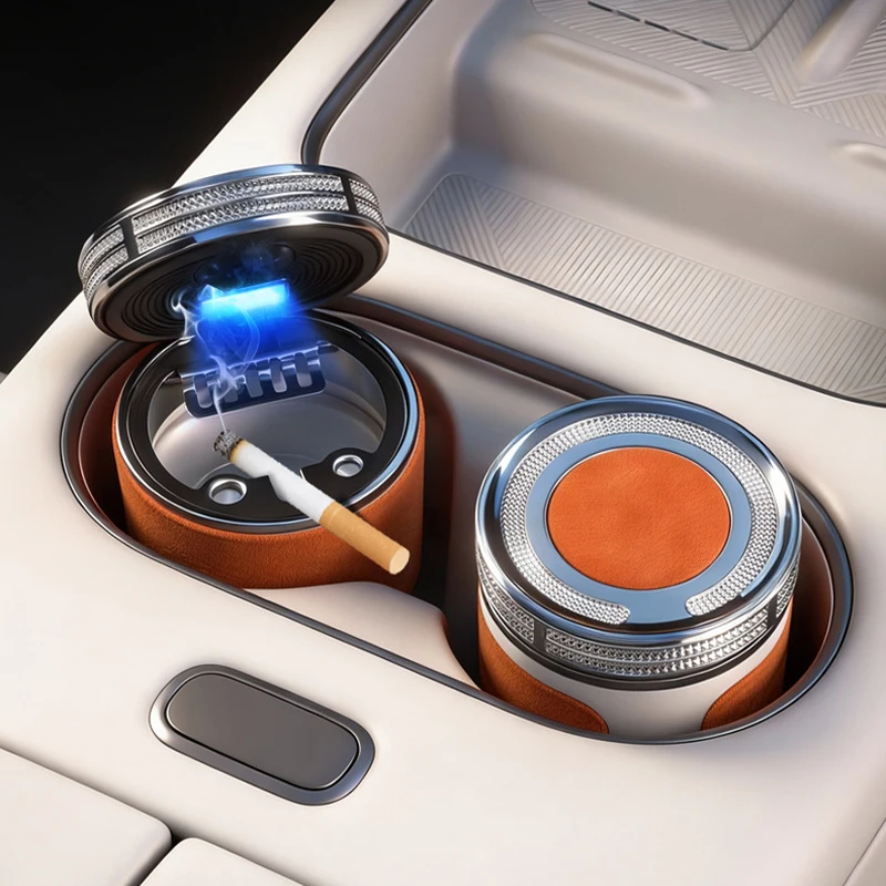 

1Pc Car Ashtray with LED Light, Portable Odor Proof Lid, Auto Interior Accessories, Universal Cigarette Ash Cup