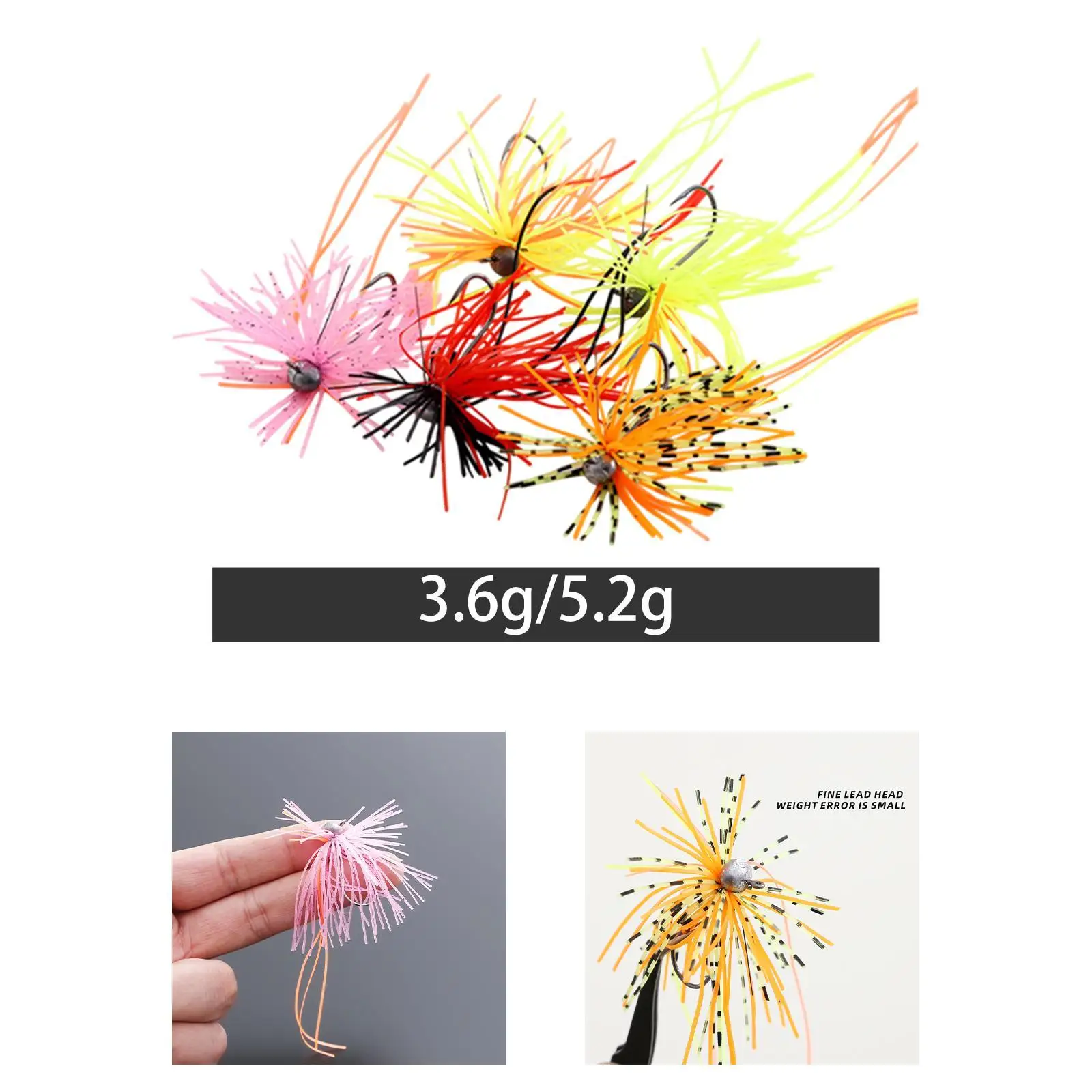 

5Pcs Jig Heads Skirted Weedless Random Mixed Color High Carbon Steel Hook for Bass Fishing Swimming Bass Jig Lures Fishing Lures