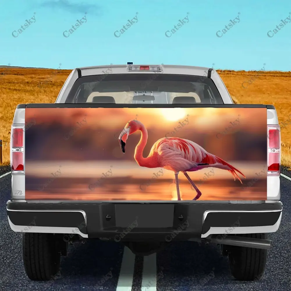 Sunset Shines on the Flamingo Print Car Tail Trunk Protect Vinly Decal Auto Accessories Hood Decor Sticker for Off-road Pickup