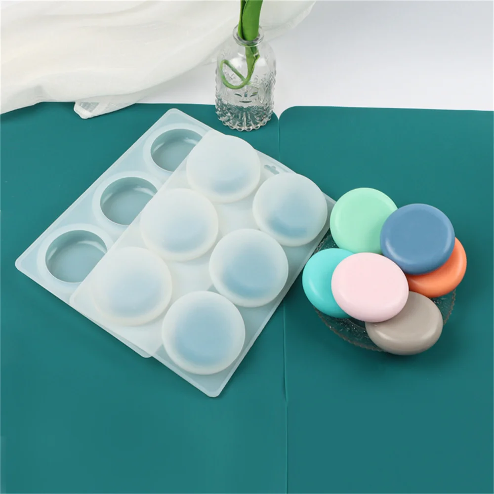 6 Löcher runde ovale Silikon-Seifenformen DIY flacher Boden Kugelzylinder handgemachte Seifenformen Kreis Aromatherapie Seife Silikonform – Detail 7