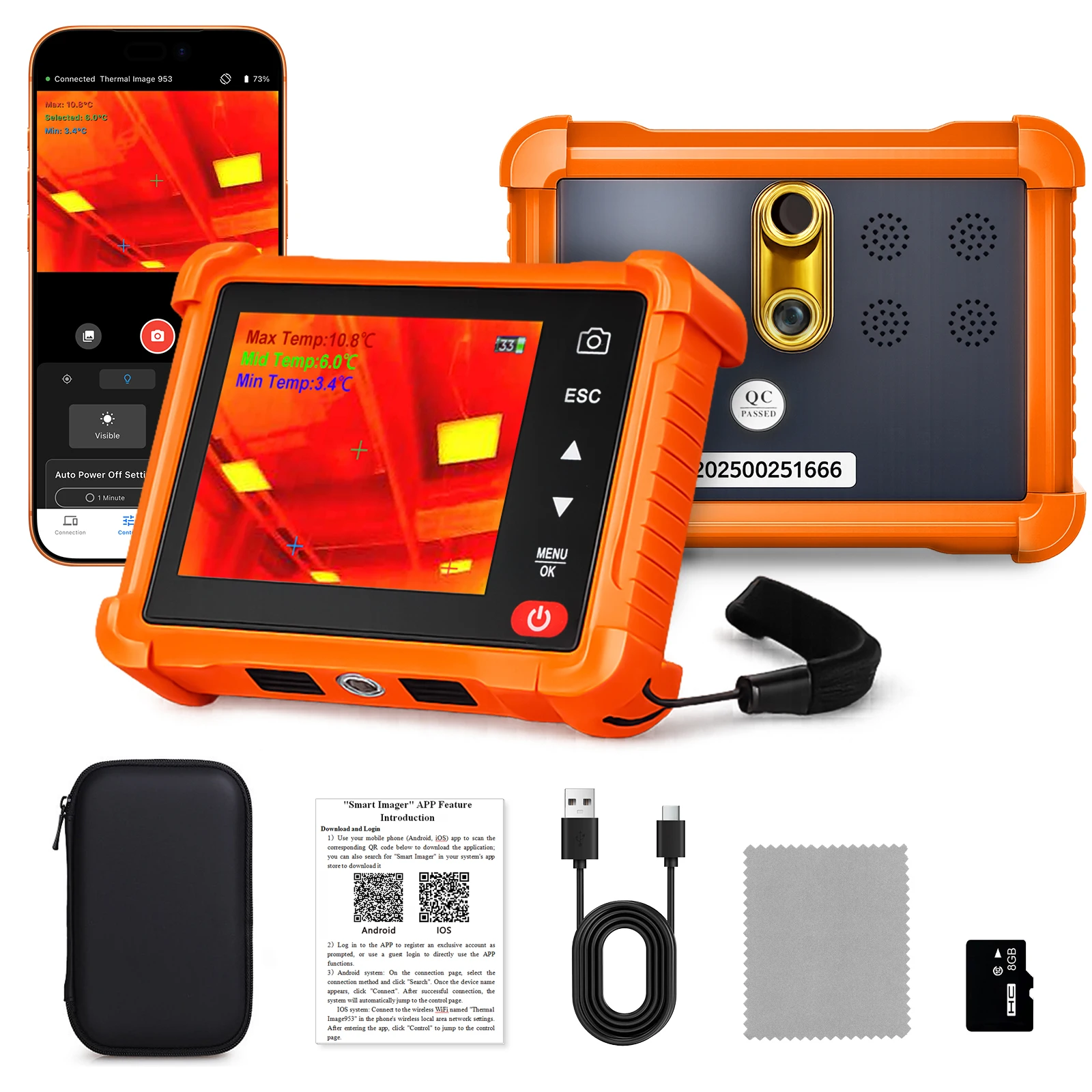 

256x192 IR Thermal Imager -20°C~550°C Thermometer 3.5" Touch Screen WIFI & APP Control Portable Infrared Camera
