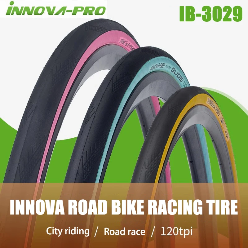 INNOVA 700C 700x25C/28C/30C Road Bike Tire 120TPI Black Yellow Blue Sidewall Racing Bicycle Folding Tire IB-3029