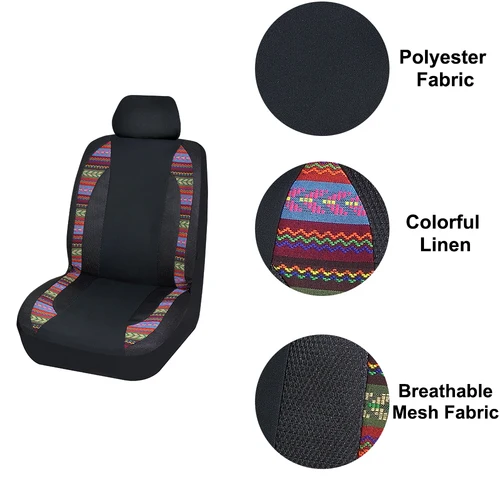 Imagen 2 del producto AUTOKING Juego de Fundas de Asiento de Coche Universales Transpirables de Malla y Tela de Poliéster Cosida con Lino de Colores, Protector de Cojín de Asiento