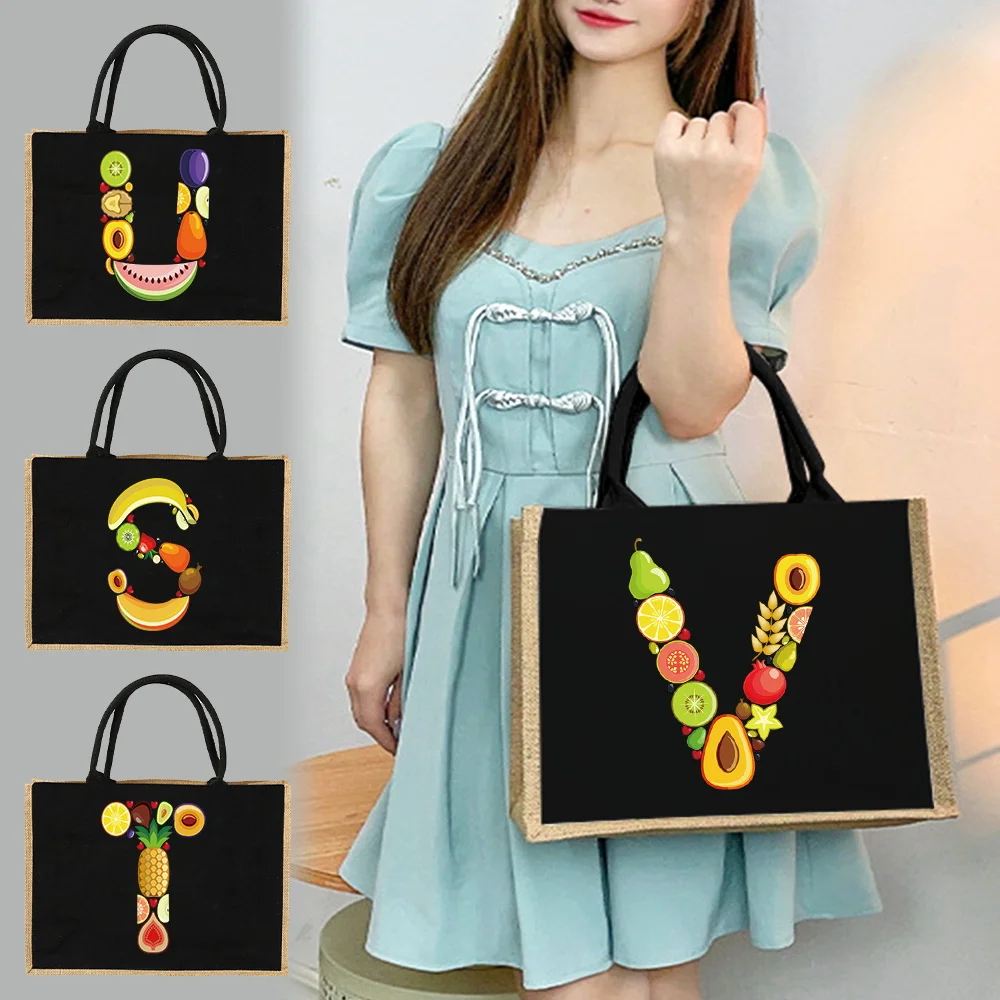 

Jute Handbag Shoulder Bag Sacks Imitation Sacks Linen Bag Women Shopping Pouch Designer Laminated Bag Letters Composed of Fruits