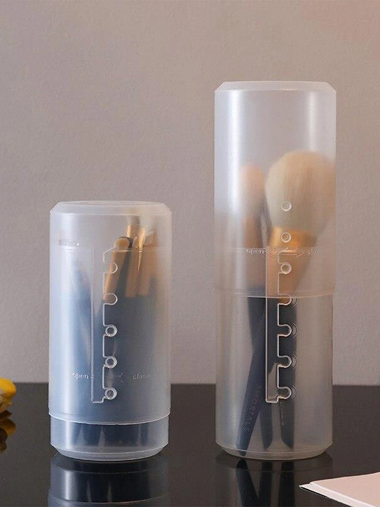 Makeup Brush Pen Holder Transparent Retractable Storage Bucket Portable Dust Belt Cover -1 Piece