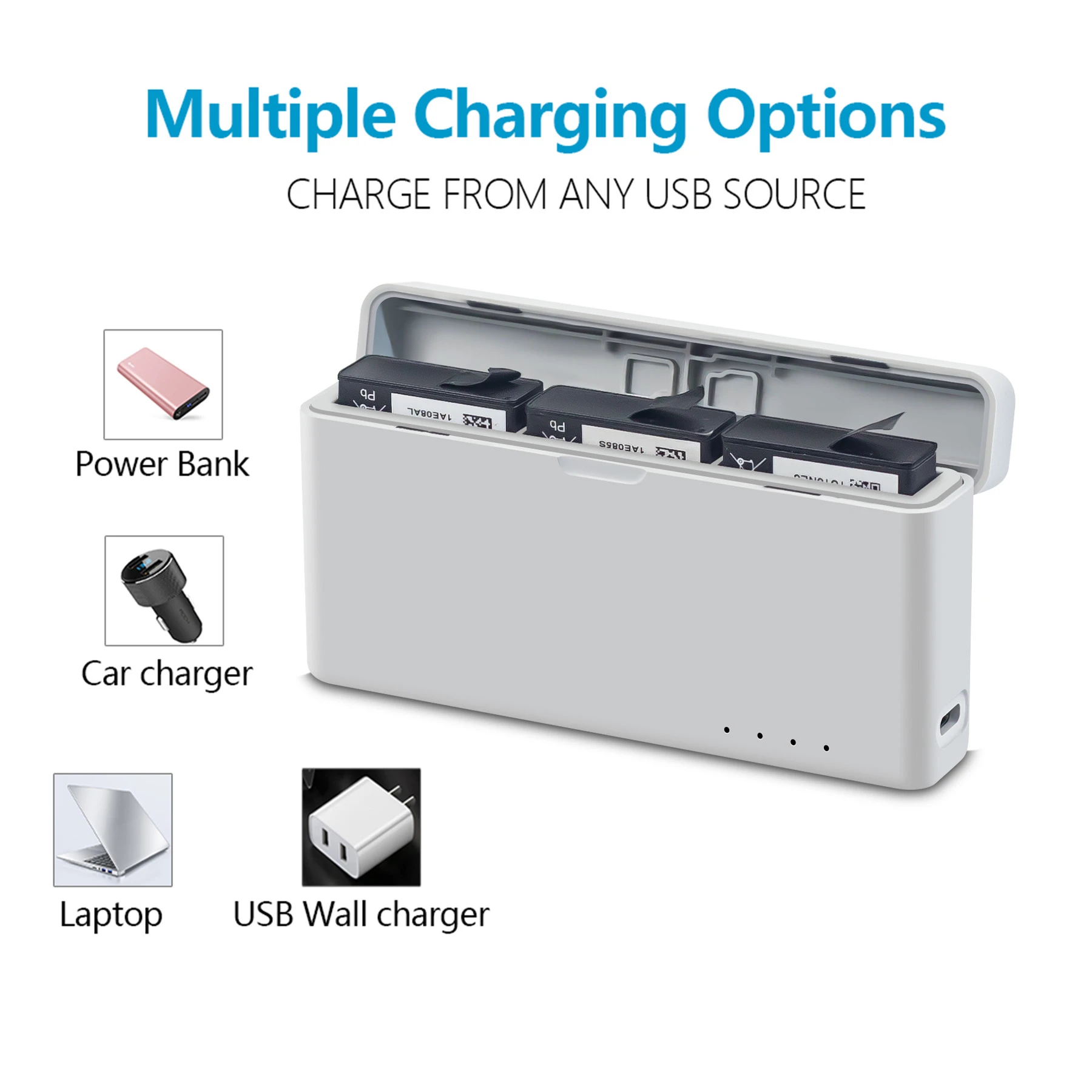 Airies de charge de batterie avec câble de charge, chargeur jusqu'à 3 24.com, compatible pour DJI OSMO Action 4/3 24.com